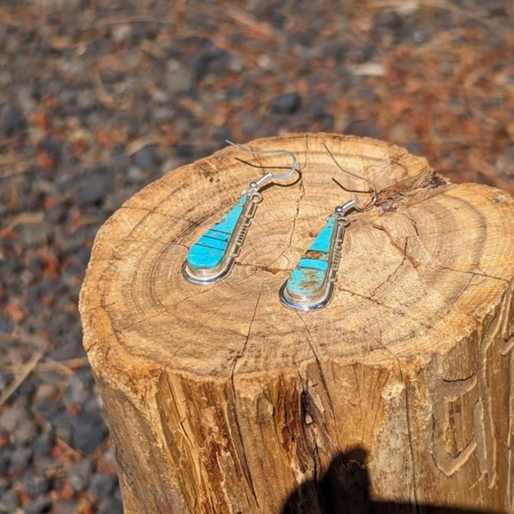 Native American Dangle Earrings Raindrop Turquoise Zuni‎ Handmade Jewelry*** - Picture 8 of 10